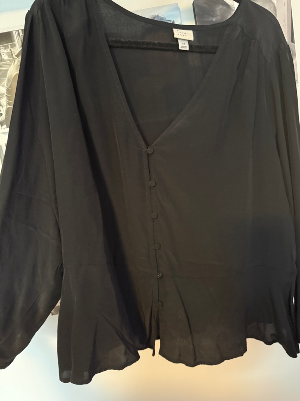 a new day Black Button-Front V-Neck Casual Shirt